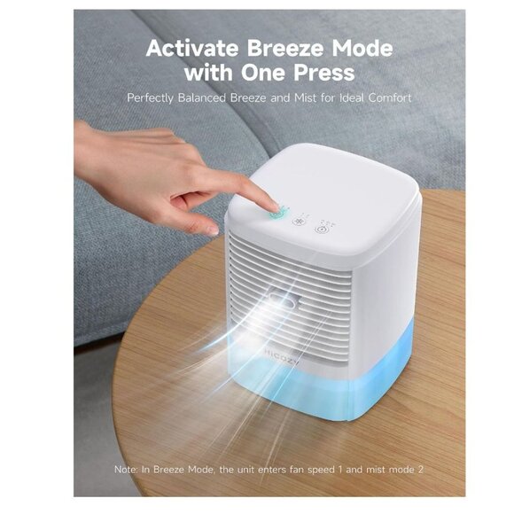 HiCOZY Portable Air Cooler with 2 Ultrasonic Mist Levels & 3 Fan Speeds, Evapora - Picture 3 of 9